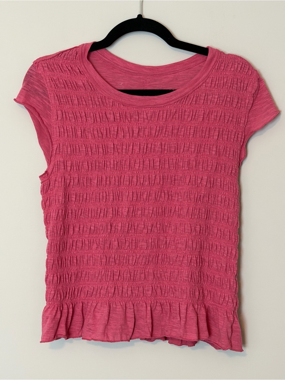 We The Free Free People Pink Smocked Ruffle Hem Tee Size Large Women’s Pink Shor